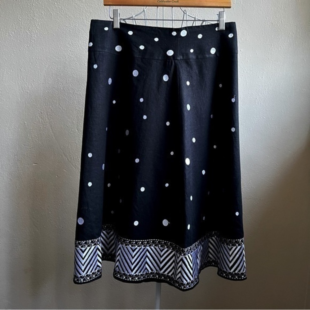 Carole Little black skirt w/white embroidered polka dots/embroidered border.Sz 8